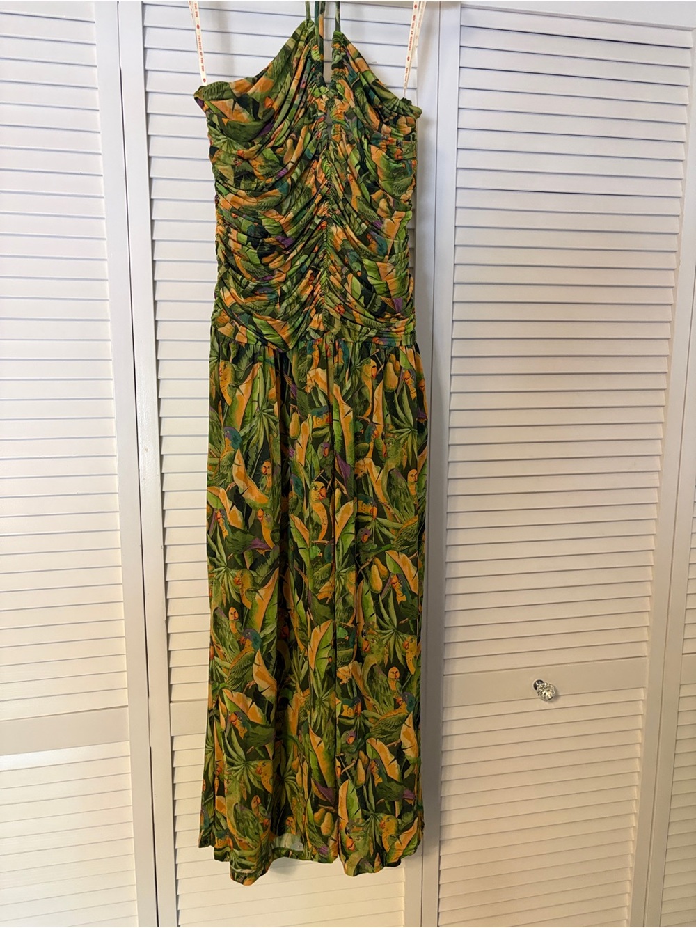 Farm Rio Green Forest Parrots Ruched Bodice Maxi Dress - Picture 3 of 5